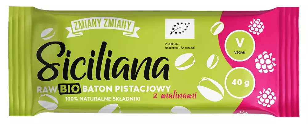 ZMIANY ZMIANY Baton pistacjowy z malinami Siciliana raw bezglutenowy (40 g) - BIO