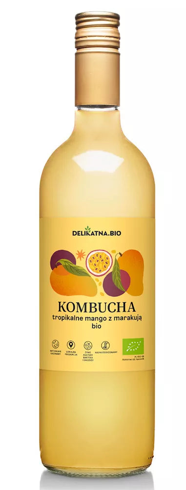 *DELIKATNA Kombucha tropikalne mango z marakują (750 ml) - BIO