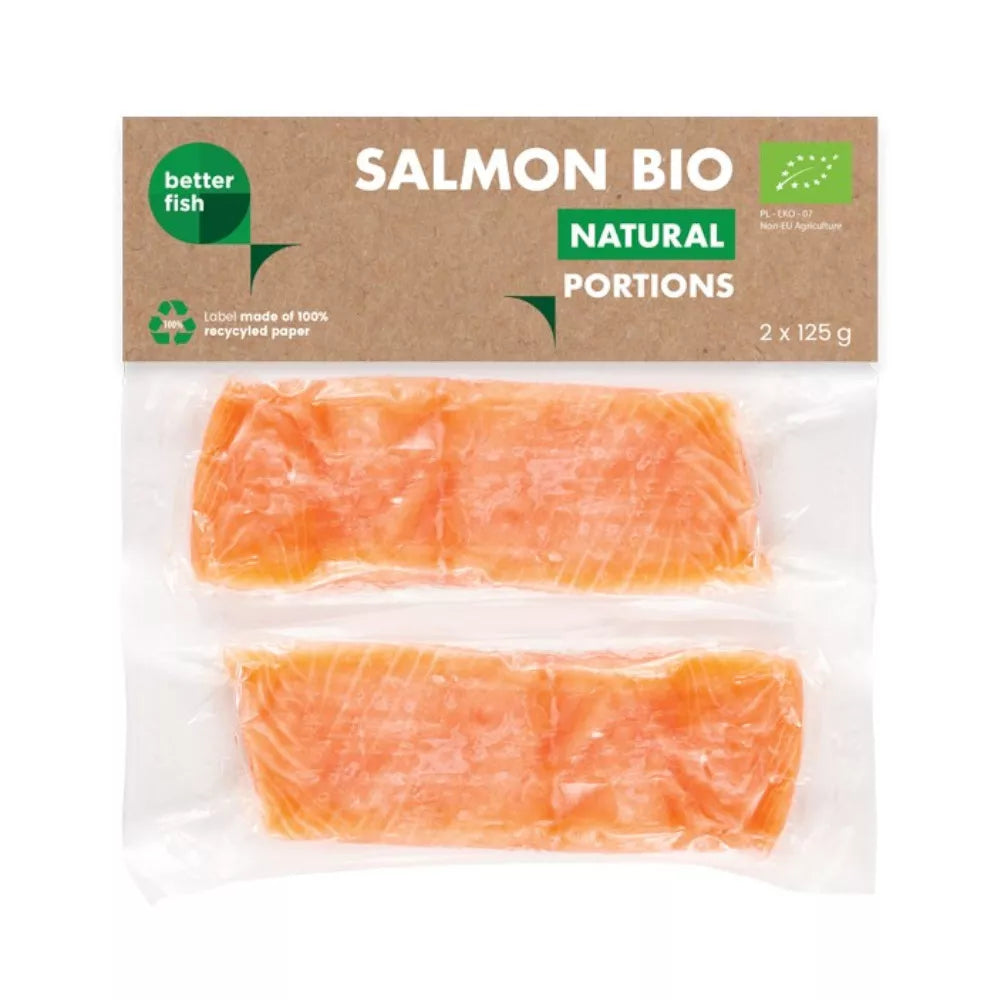 ***B SALMON Łosoś atlantycki ze skórą mrożony, porcje (2x125g) (250g) - BIO (f)
