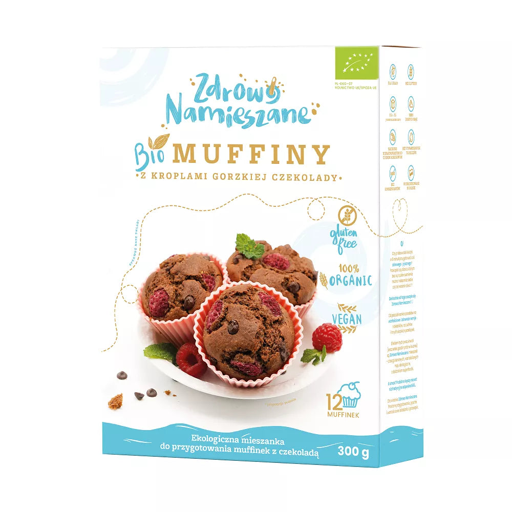 ZDROWO NAMIESZANE Mieszanka do wypieku muffinków z kroplami gorzkiej czekolady BIO 300 g