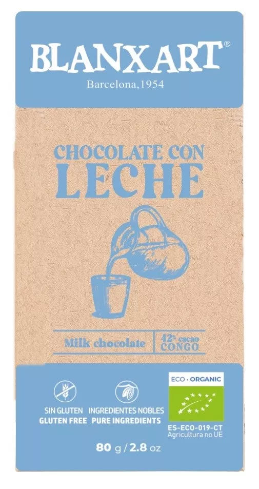 BLANXART Czekolada mleczna 42% Kongo bezglutenowa 80 g - BIO