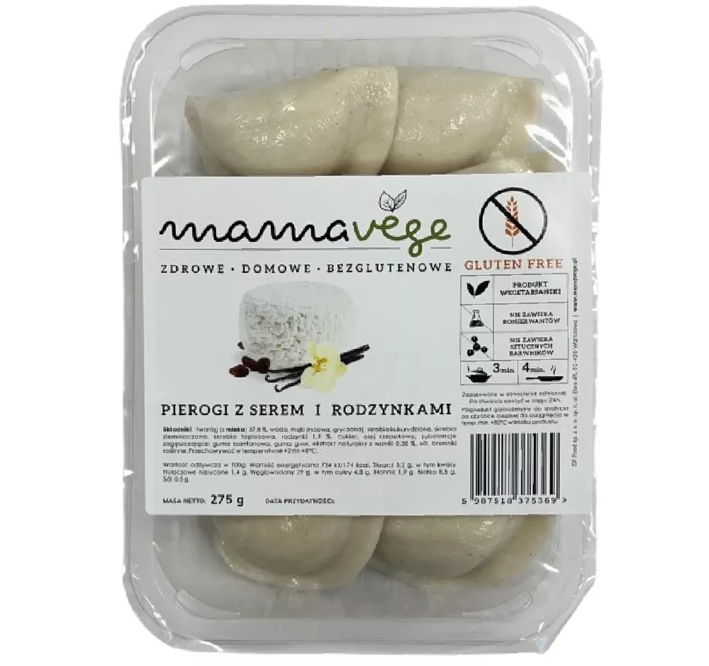 *MAMAVEGE Pierogi z serem i rodzynkami bezglutenowe (275g) (f)