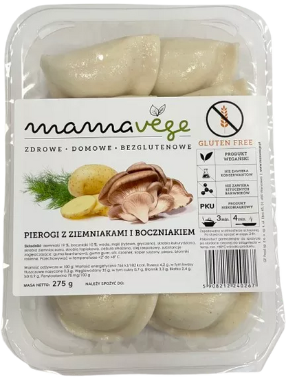 *MAMAVEGE Pierogi z ziemniakami i boczniakiem, bezglutenowe (275g)
