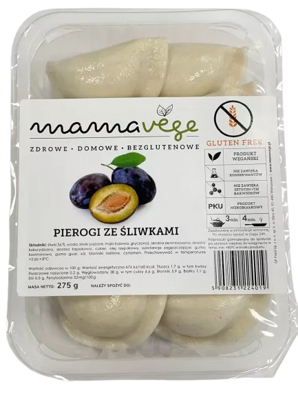 *MAMAVEGE Pierogi ze śliwkami, bezglutenowe (275g)