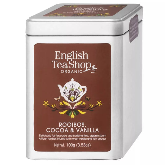 ENGLISH TEA SHOP Herbata Rooibois, Cocoa & Vanilla herbata sypana w puszce (100g) - BIO