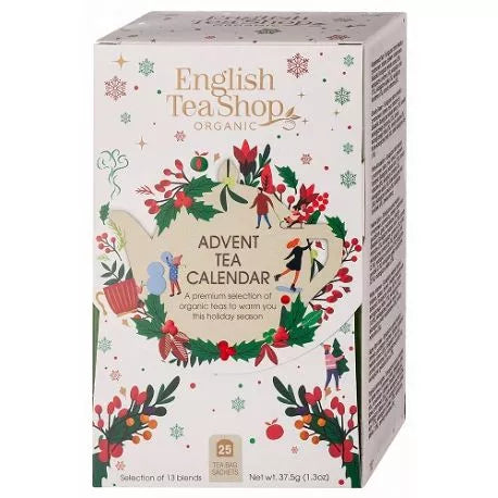 ENGLISH TEA SHOP ORGANIC Kalendarz adwentowy biały - herbaty i herbatki (13 smaków) (25 x 1,5 g) 37,5 g - BIO (produkt sezonowy)