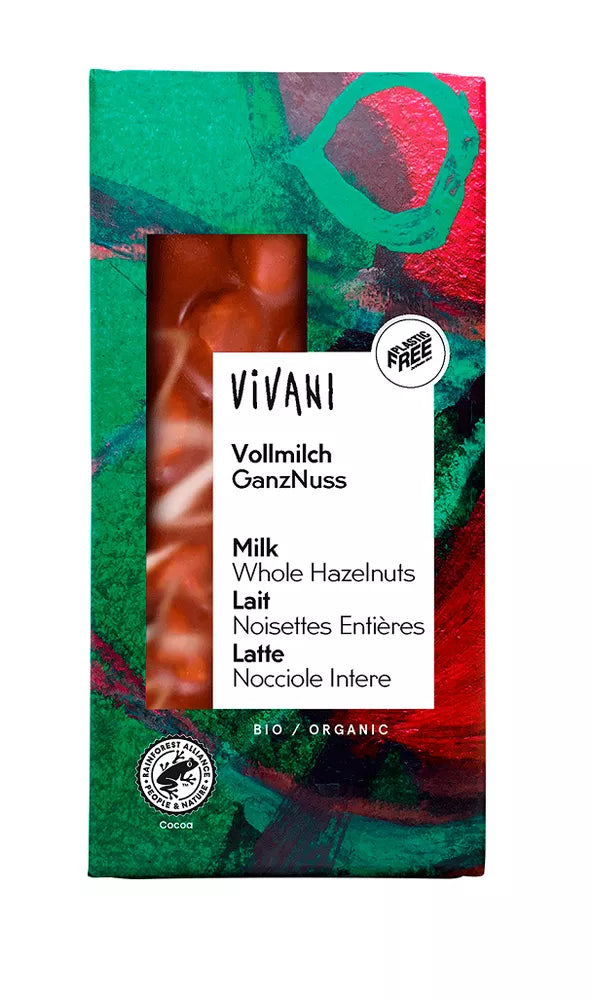 VIVANI Czekolada mleczna z całymi orzechami laskowymi (100 g) - BIO